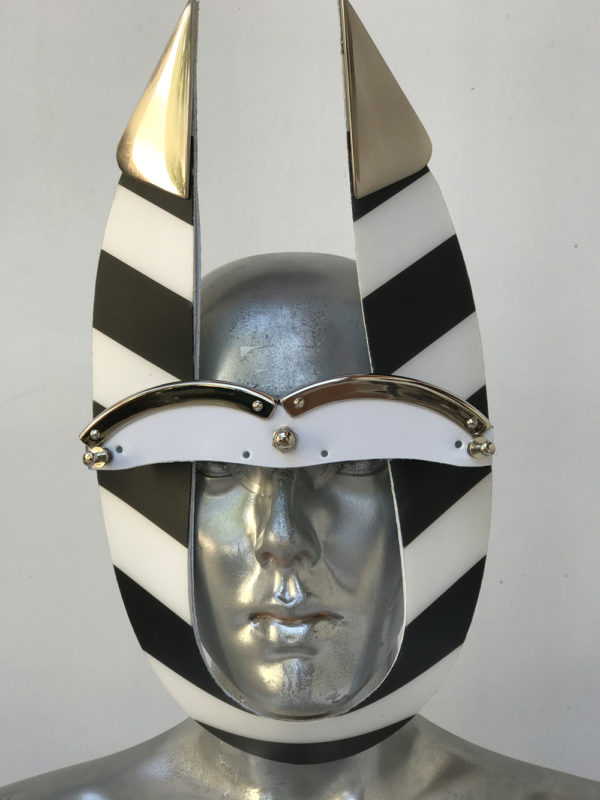 black and white mask with horns