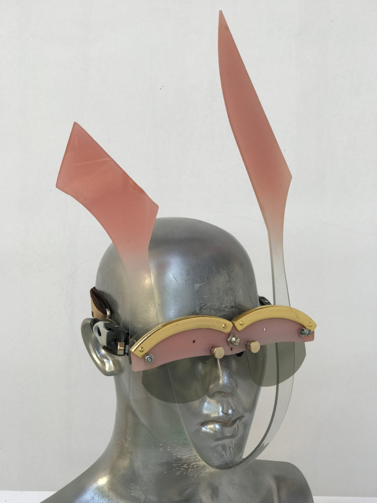 pink mask with ears, wearable art, unusual eye wear, styling video Hi Tek - Image 2