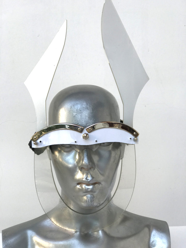 white mask with ears unusual eye wear styling, video, filming, perfroming Hi Tek