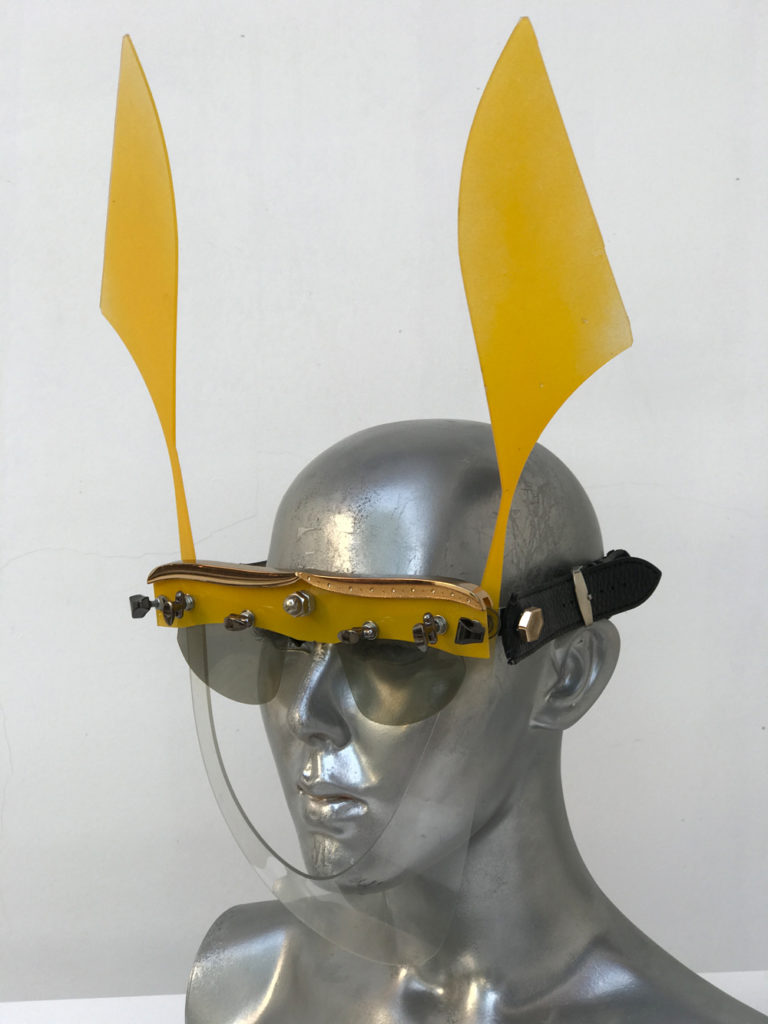 yellow mask with ears, wearable art, unusual eye wear, styling video Hi Tek - Image 2