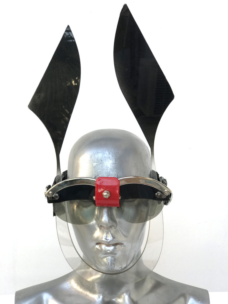 black mask with ears, wearable art, unusual eye wear, styling video Hi Tek