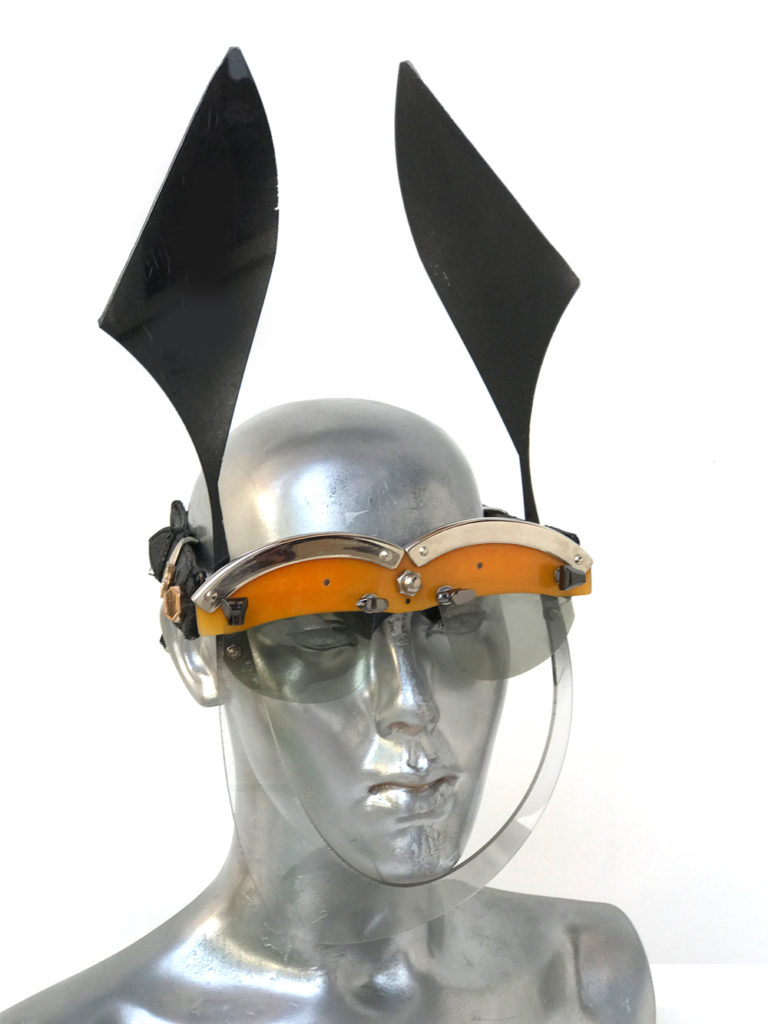 black and yellow mask with ears futuristic modern steampunk unusual eye wear  Hi Tek
