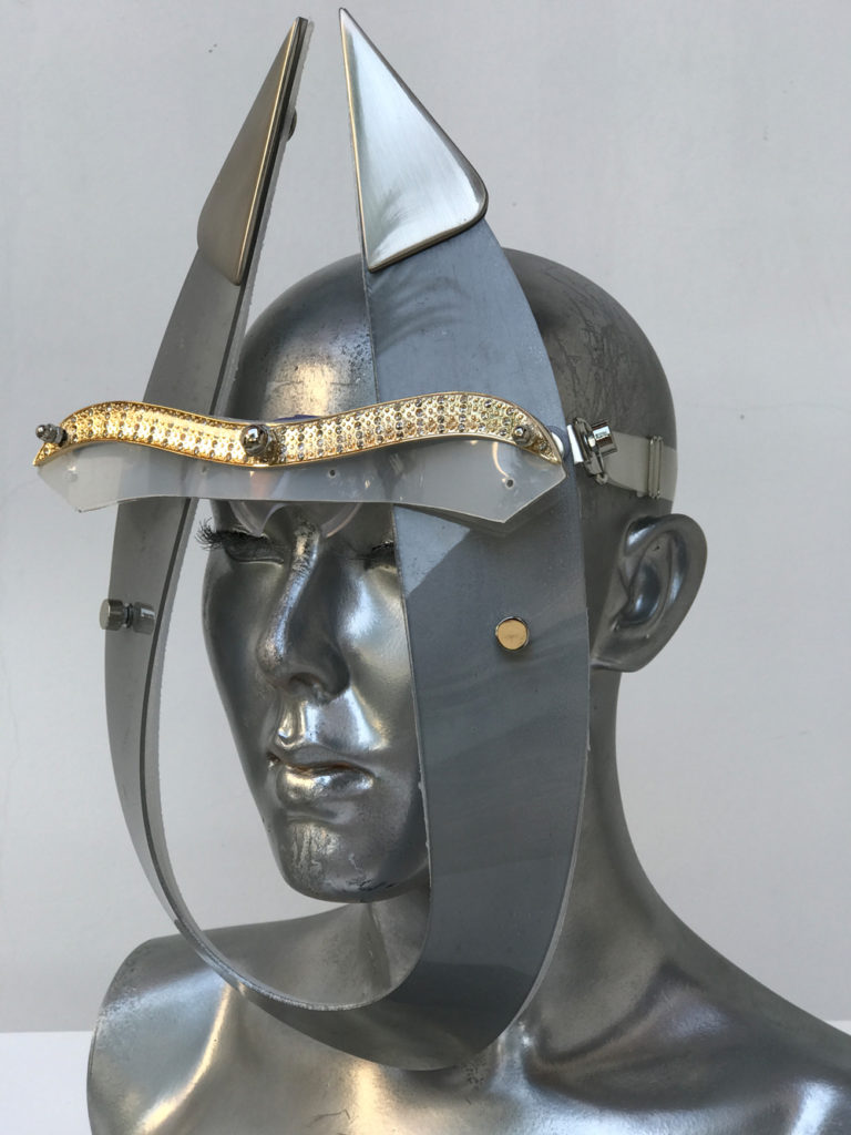 silver mask with horns and metal components, styling video, Burning Man - Image 2