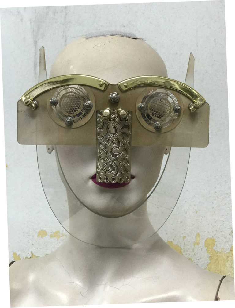 gold eyewear mask with horns and nose shield Hi Tek
