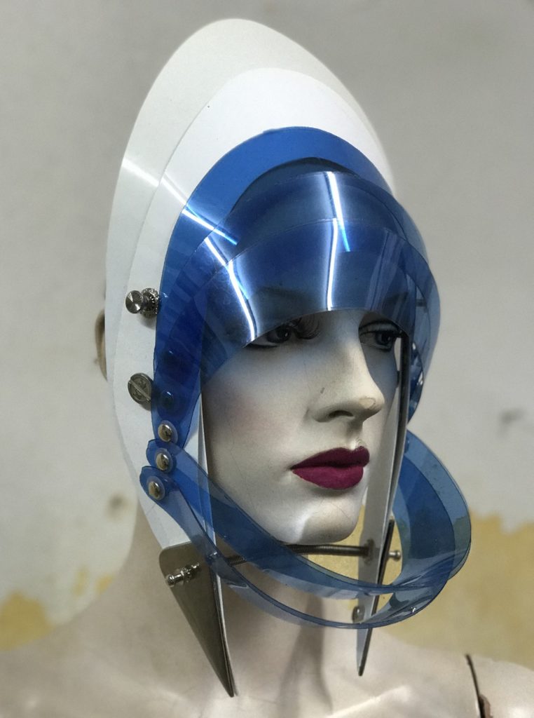 Unusual Head Wear futuristic, mask hat headpiece helmet modern Steampunk wearable art blue - Image 2
