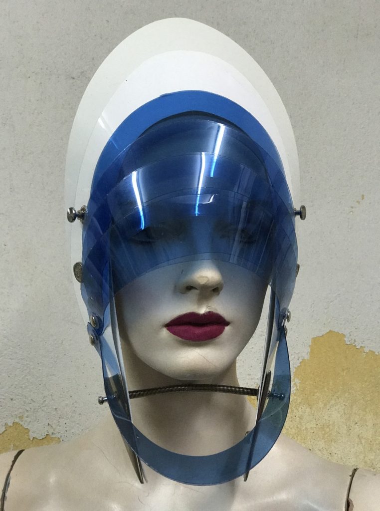 Unusual Head Wear futuristic, mask hat headpiece helmet modern Steampunk wearable art blue - Image 4