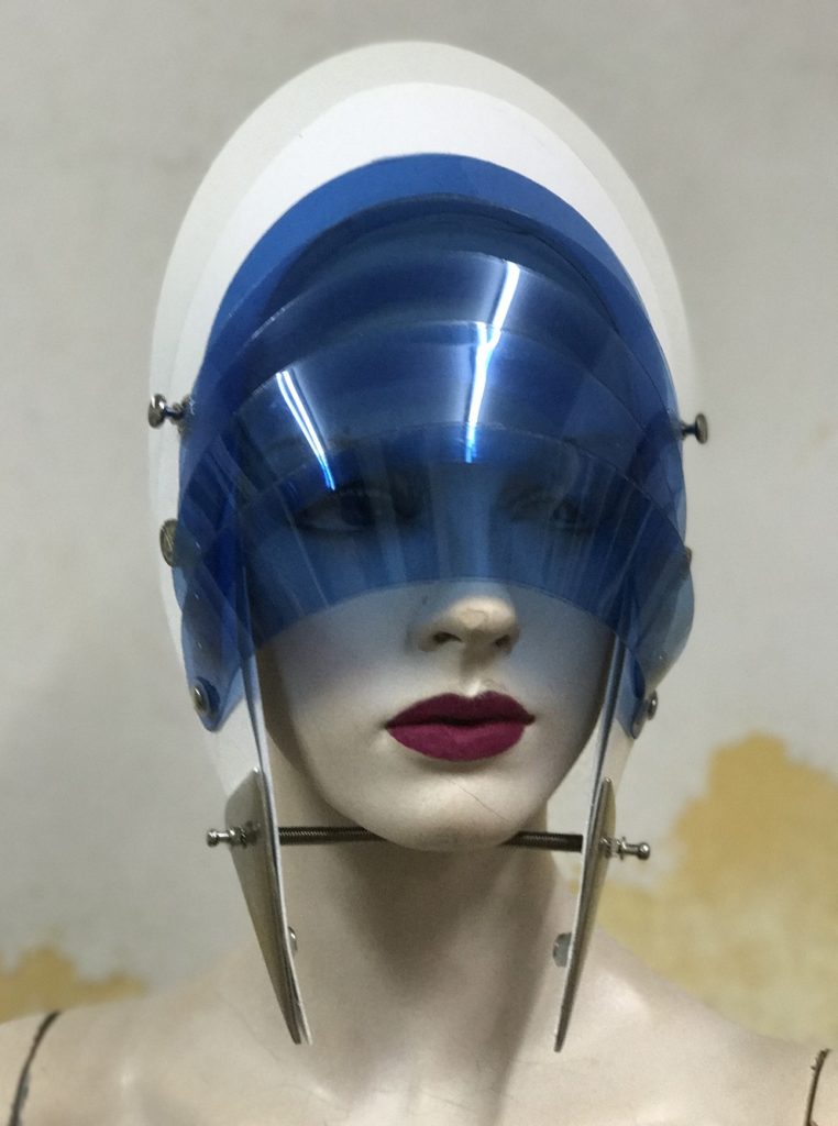 Unusual Head Wear futuristic, mask hat headpiece helmet modern Steampunk wearable art blue