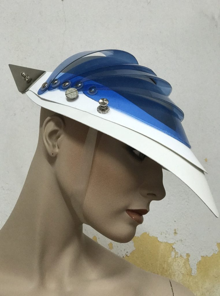 Unusual Head Wear futuristic, mask hat headpiece helmet modern Steampunk wearable art blue - Image 6