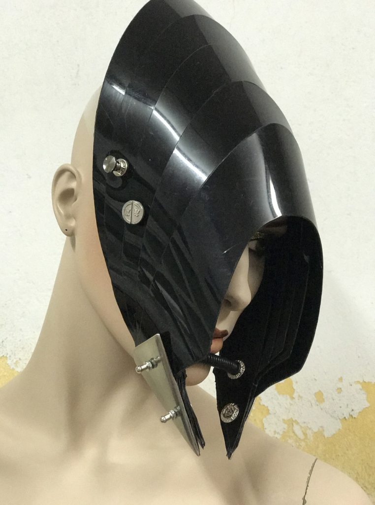 Unusual Head Wear futuristic, mask hat headpiece helmet modern Steampunk wearable art solid black - Image 3