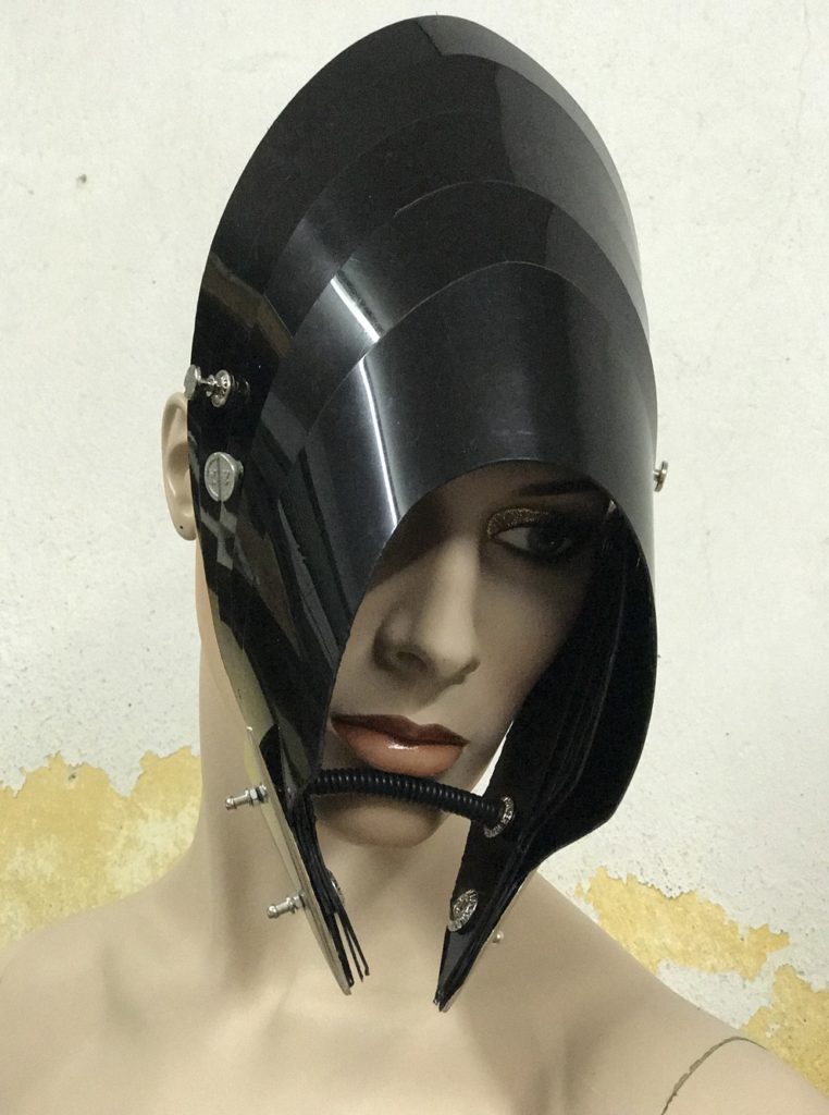 Unusual Head Wear futuristic, mask hat headpiece helmet modern Steampunk wearable art solid black
