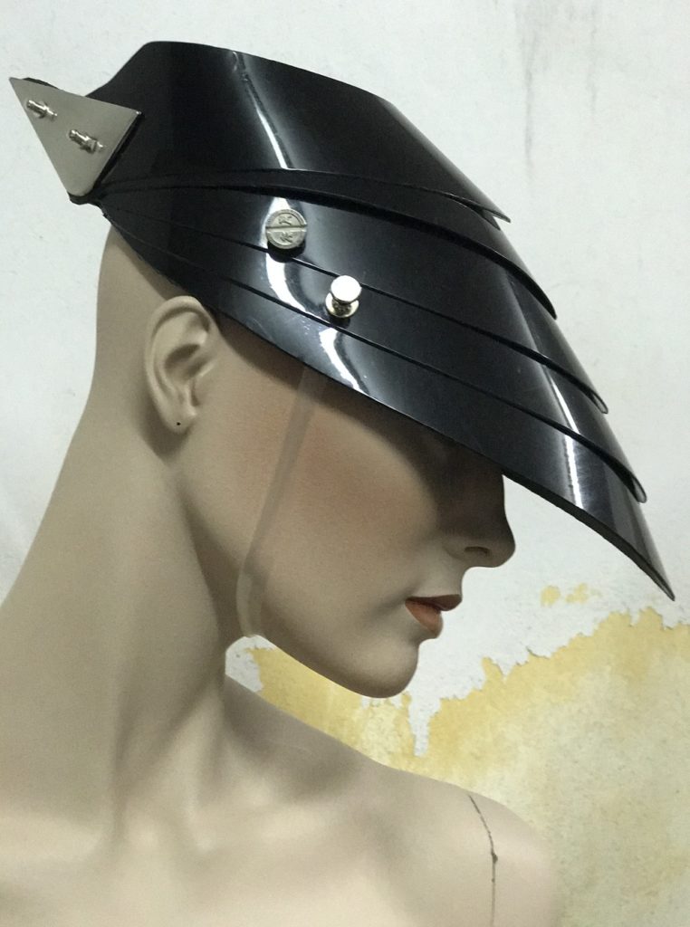 Unusual Head Wear futuristic, mask hat headpiece helmet modern Steampunk wearable art solid black - Image 2