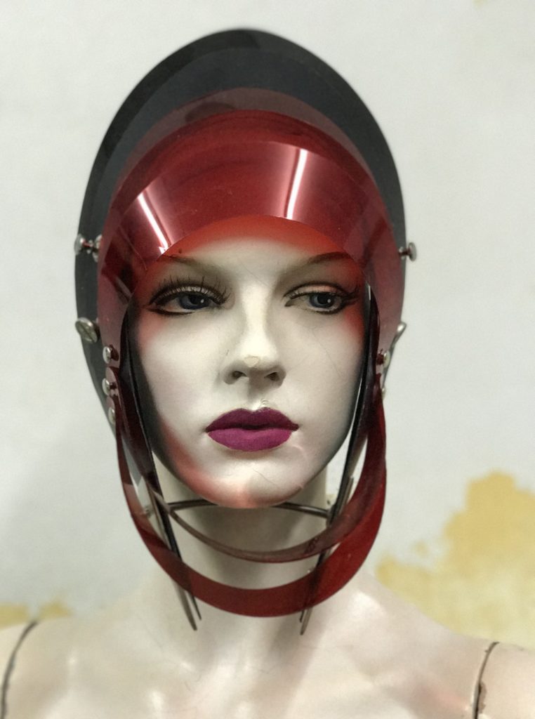 Unusual Head Wear futuristic, mask hat headpiece helmet modern Steampunk wearable art red black - Image 5