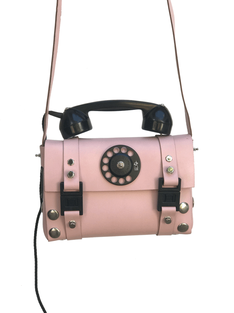 pink leather shoulder bag for women unusual handle vintage telephone limited edition - Image 5