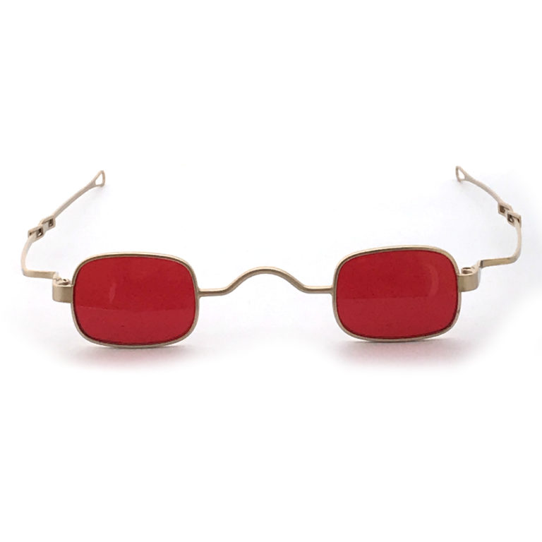 small square sunglasses retro Victorian spectacles with adjustable temples gold frame red lens - Image 2