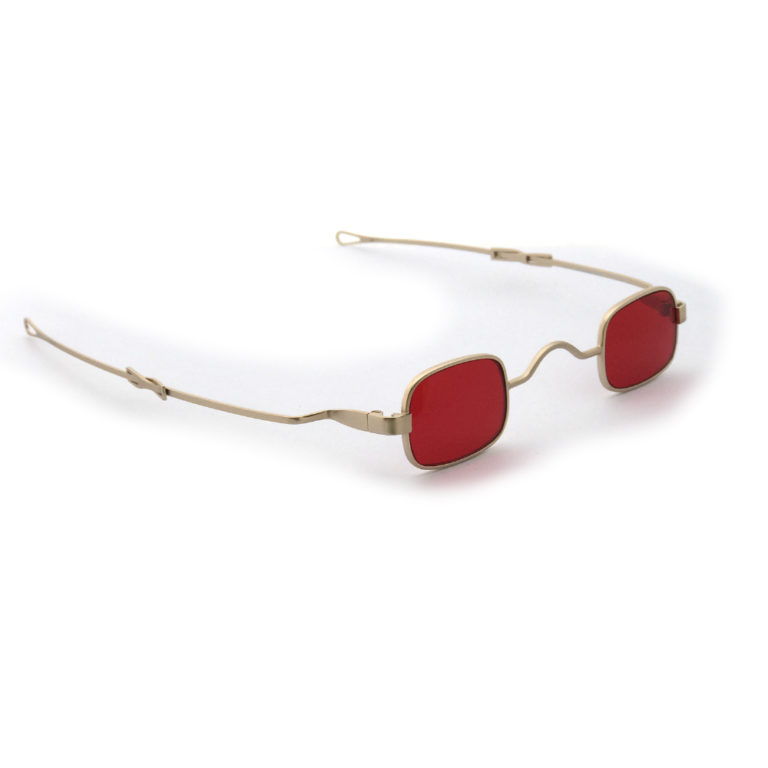 small square sunglasses retro Victorian spectacles with adjustable temples gold frame red lens - Image 3