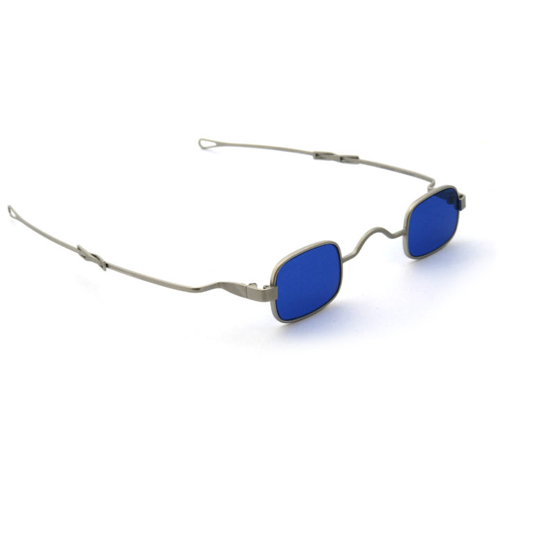 small square sunglasses retro Victorian spectacles with adjustable temples silver frame blue lens - Image 3