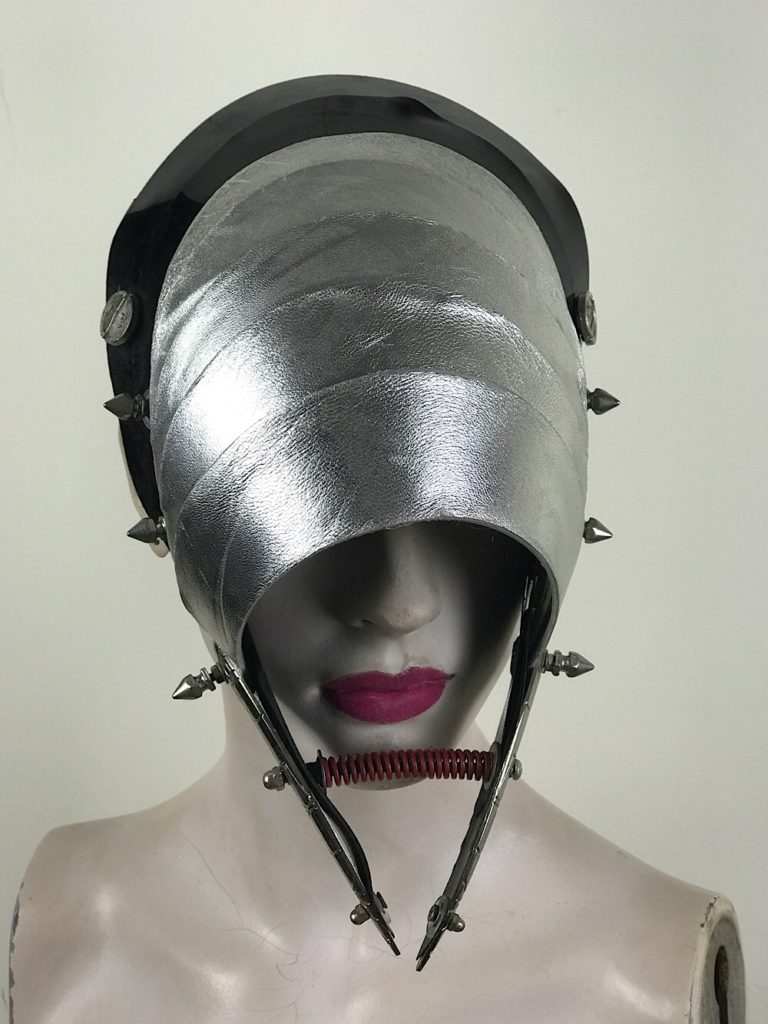 Unusual Head Wear mask silver leather with horns alien helmet metallic leather - Image 3