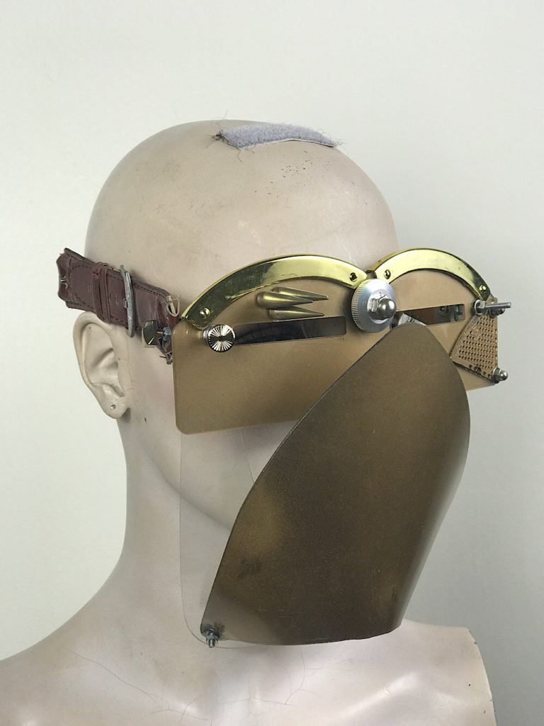 Gold eye wear mask with spikes and muzzle futuristic fantasy  modern steampunk unusual Hi Tek