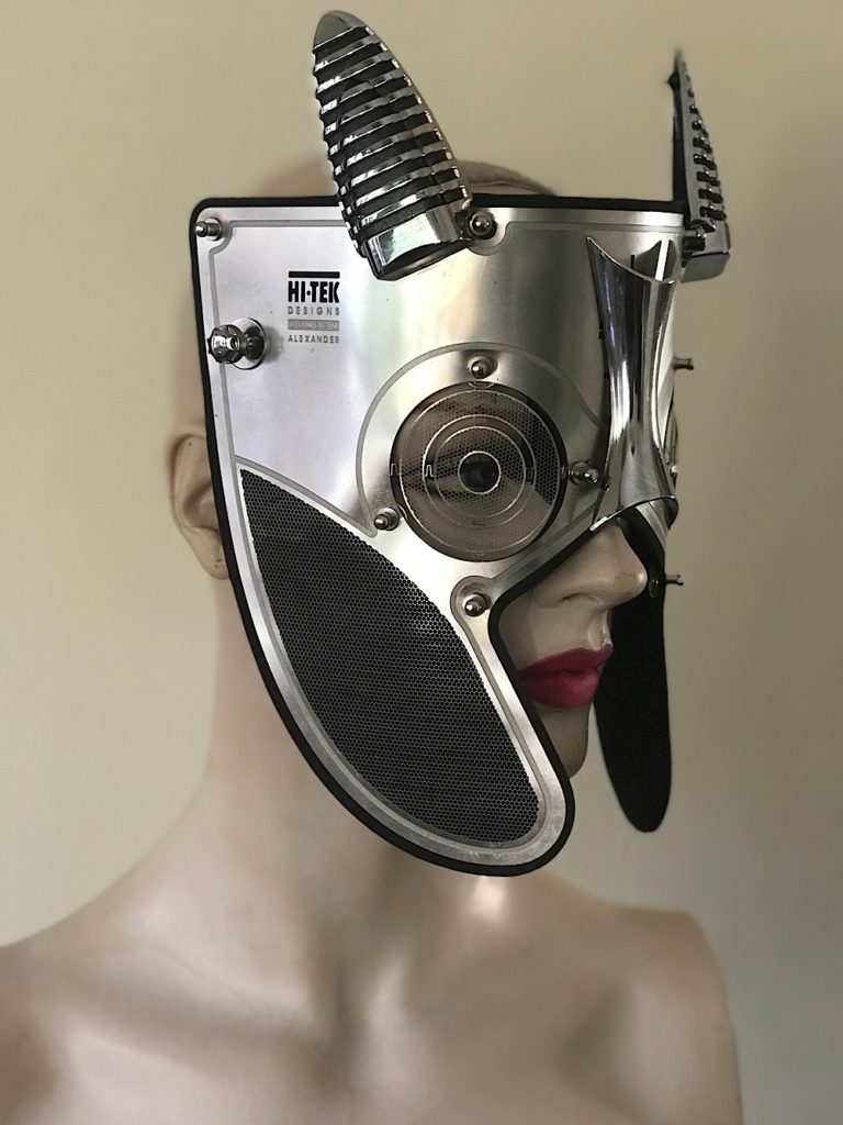 Metal Spartan mask with horns in perforated stainless steel Troy - Image 3