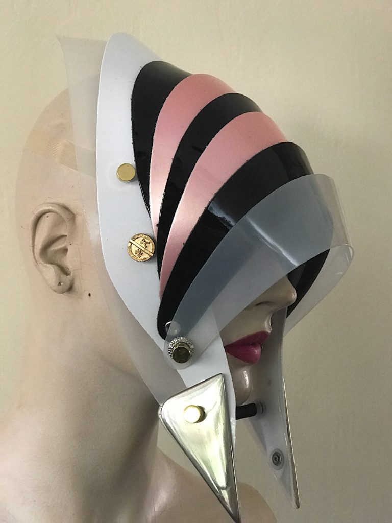 Unusual Head Wear futuristic, mask hat headpiece helmet mode rn Steam punk wearable art pink black - Image 3