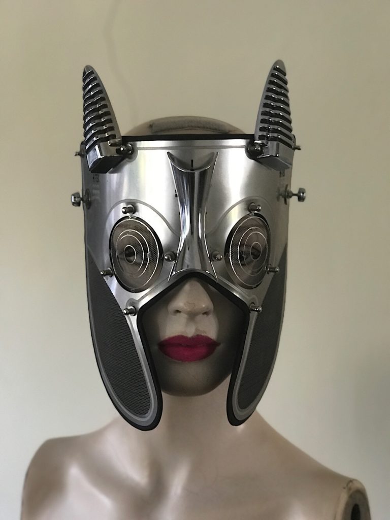 Metal Spartan mask with horns in perforated stainless steel Troy - Image 4
