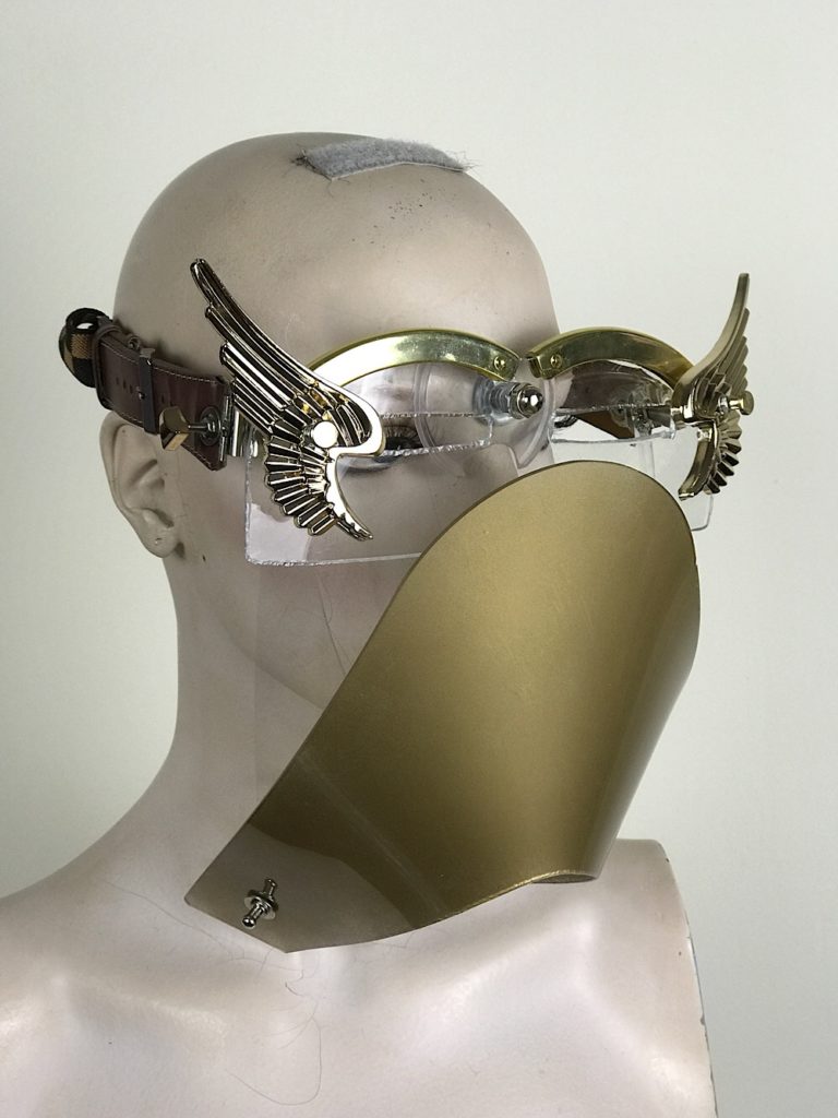 eye wear mask with metal angel wings and muzzle futuristic fantasy modern steampunk unusual Hi Tek