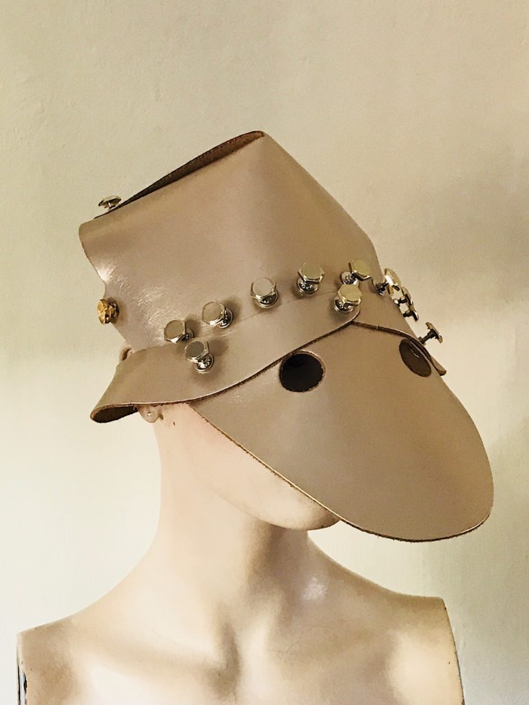 Platinum gold metallic leather hat head wear for costume styling statement - Image 5