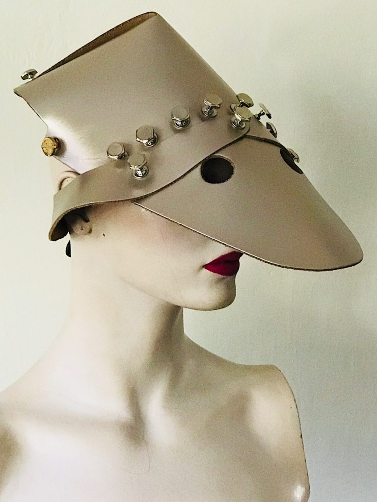 Platinum gold metallic leather hat head wear for costume styling statement