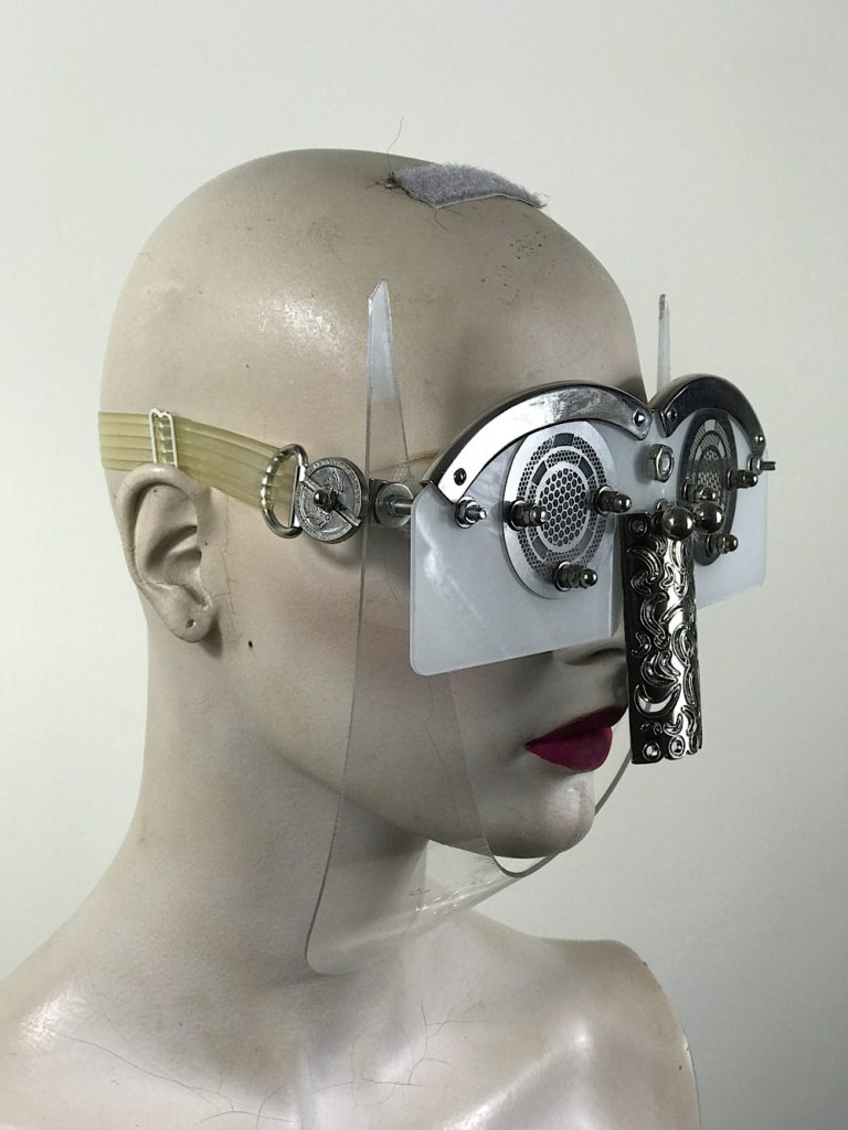 white eyewear mask with horns metal nose shield perforated metal ocular lens Hi Tek - Image 2
