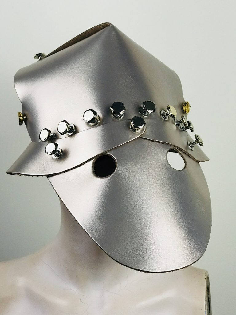 Platinum gold metallic leather hat head wear for costume styling statement - Image 2