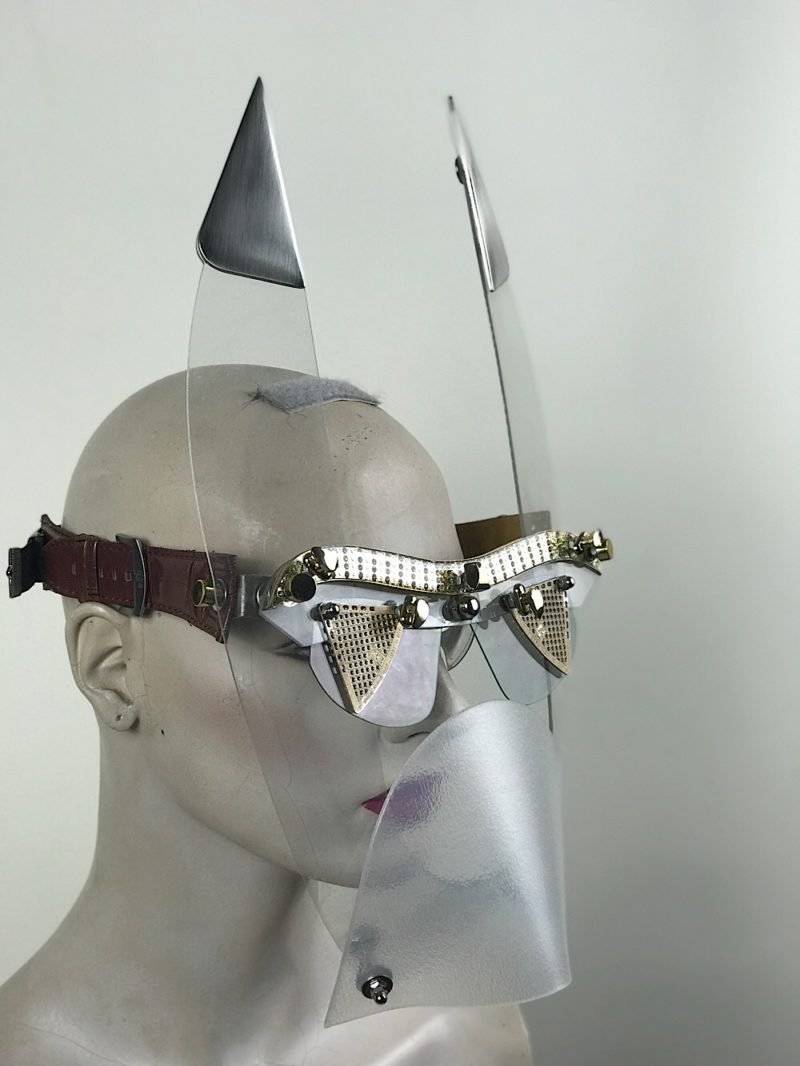 clear mask with triangular horns muzzle styling video, costume - Hi Tek ...