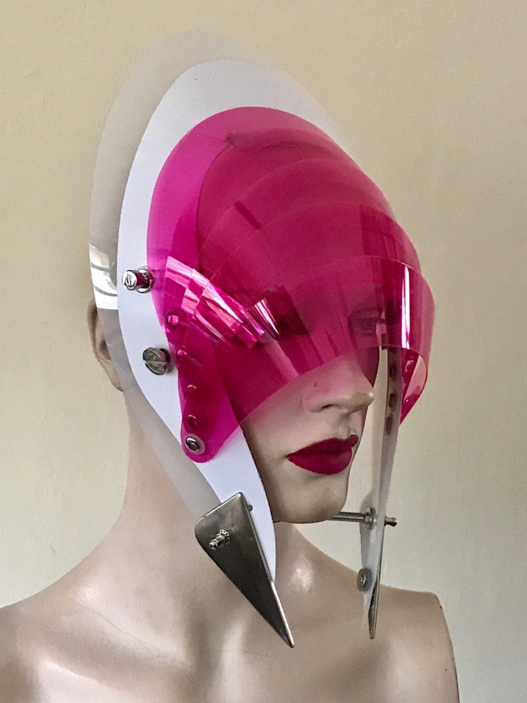 Unusual Head Wear futuristic, mask hat headpiece helmet modern Steampunk wearable art pink - Image 3