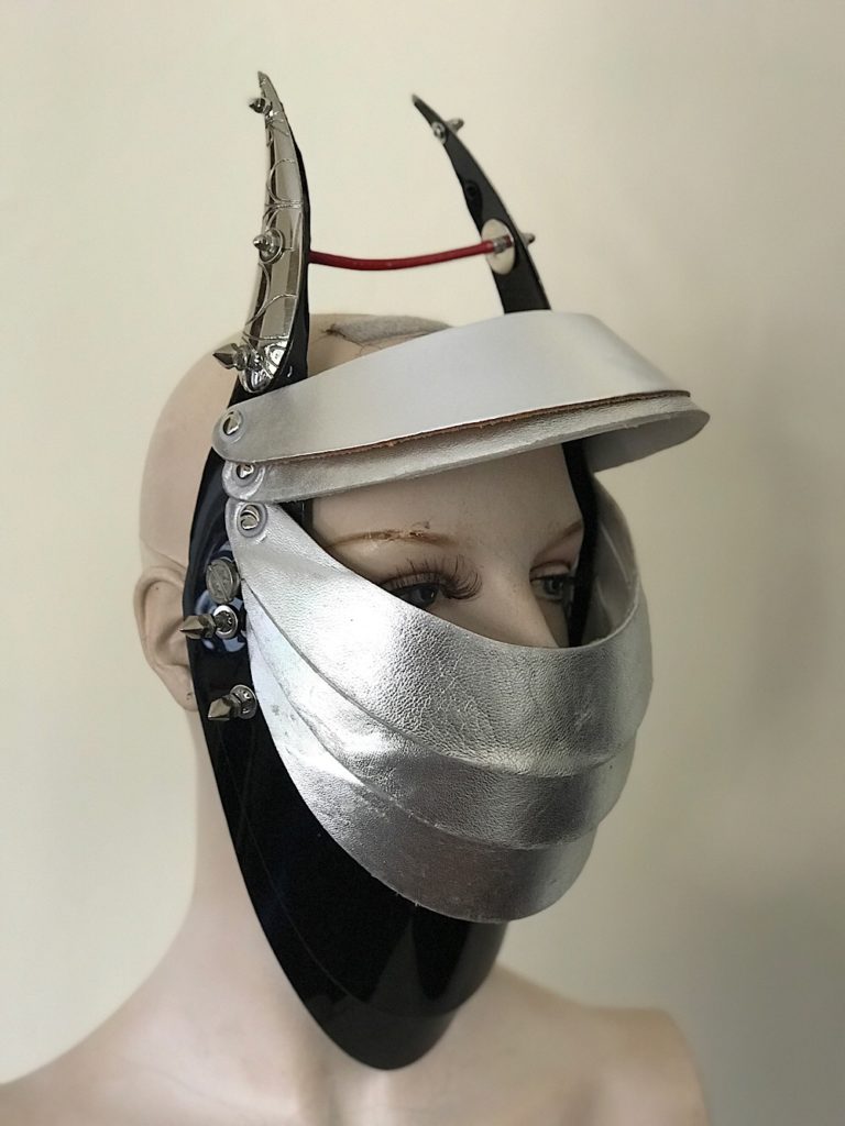 Unusual Head Wear mask silver leather with horns alien helmet metallic leather - Image 5