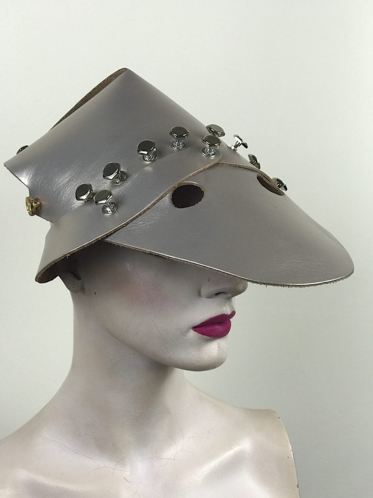 Platinum gold metallic leather hat head wear for costume styling statement - Image 4