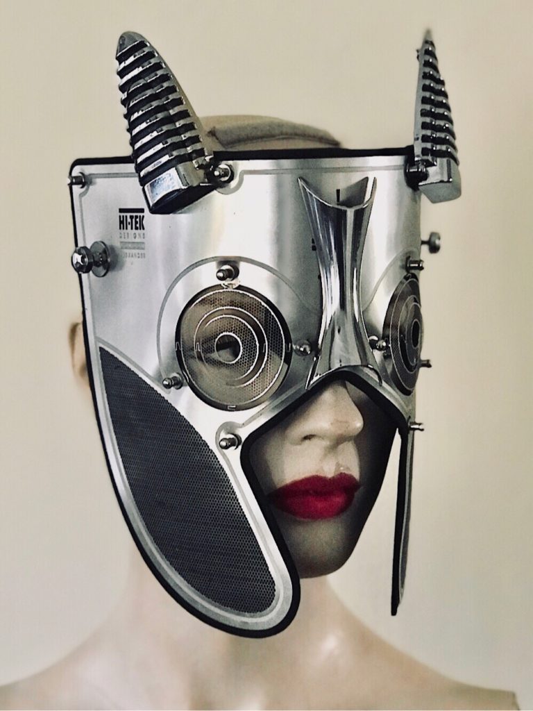 Metal Spartan mask with horns in perforated stainless steel Troy
