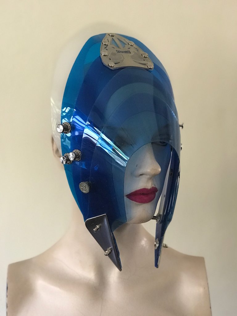 Unusual Head Wear futuristic, mask hat headpiece helmet modern Steampunk wearable art blue - Image 2