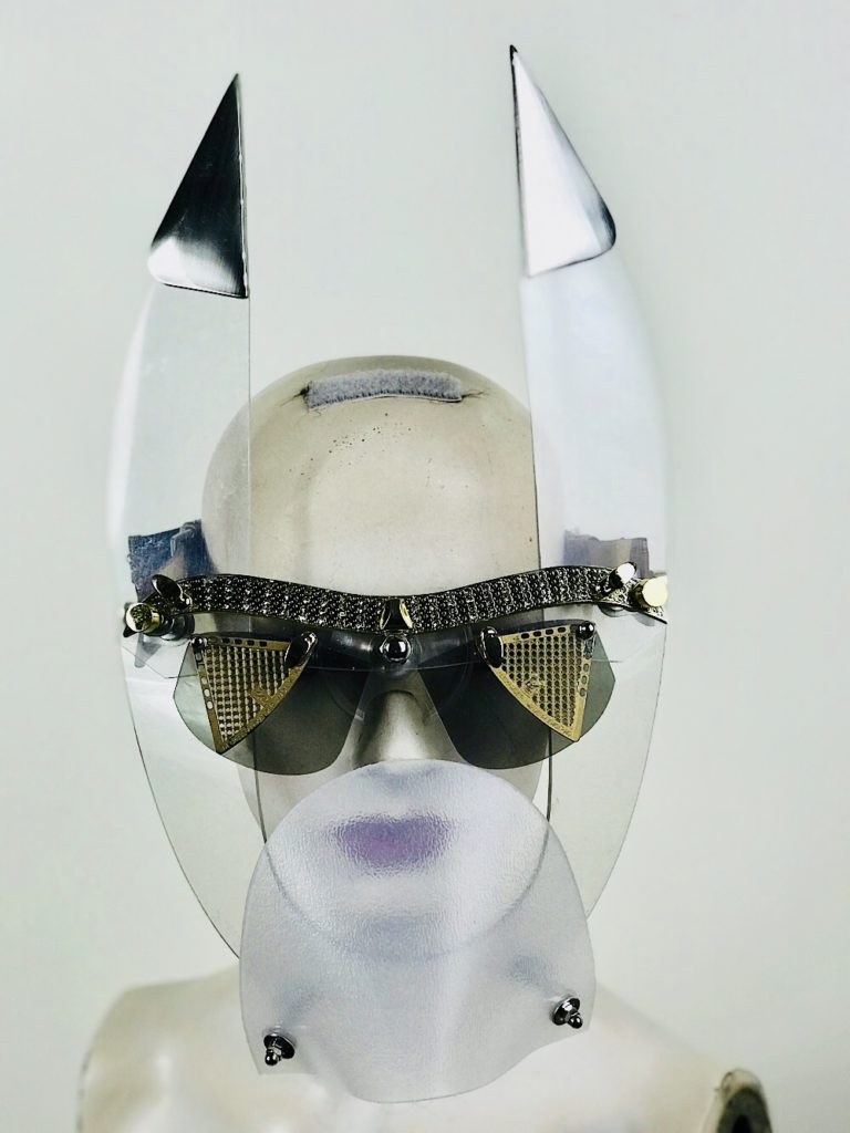 clear mask with triangular horns muzzle styling video, costume