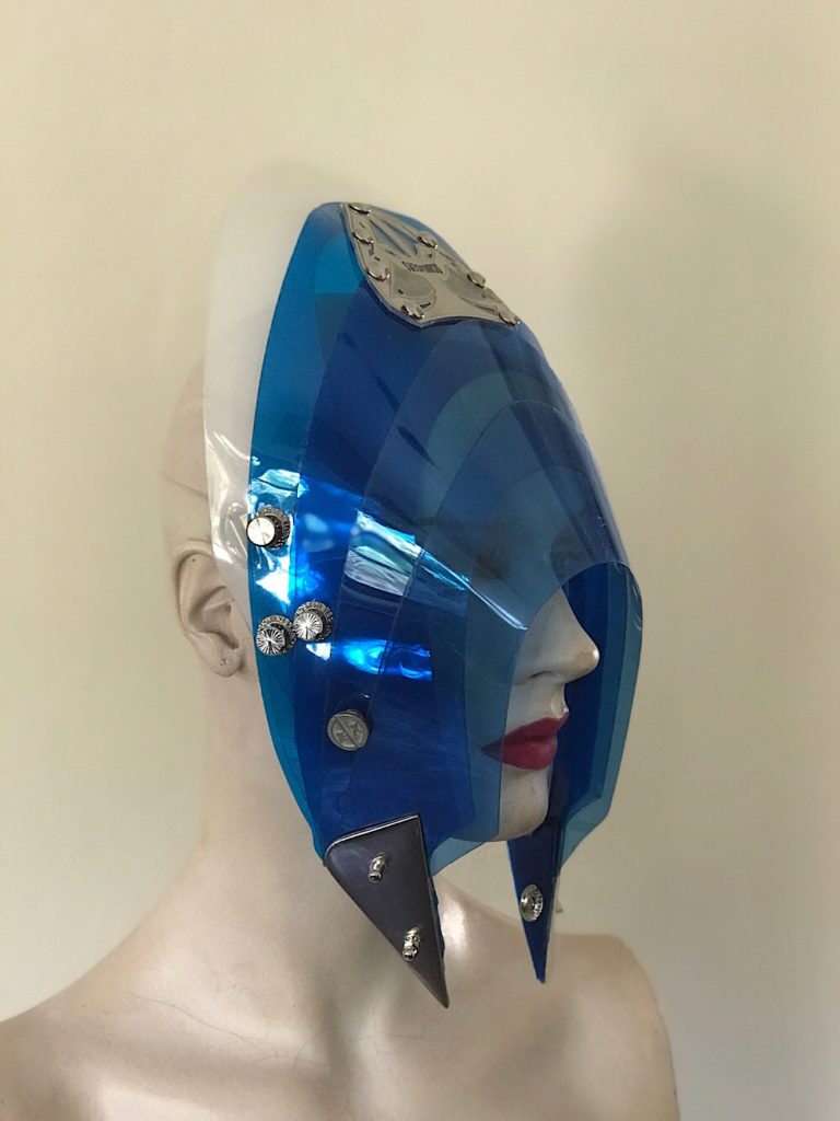 Unusual Head Wear futuristic, mask hat headpiece helmet modern Steampunk wearable art blue - Image 3