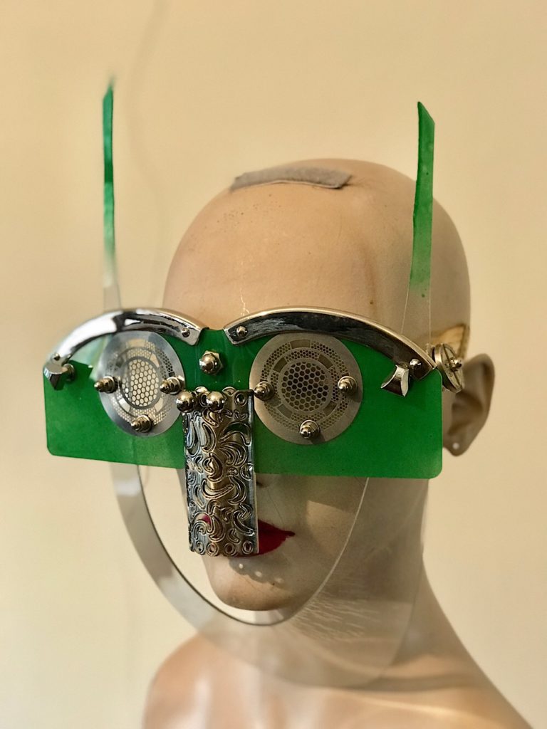 green  eyewear mask with horns metal nose shield perforated metal ocular lens Hi Tek - Image 2