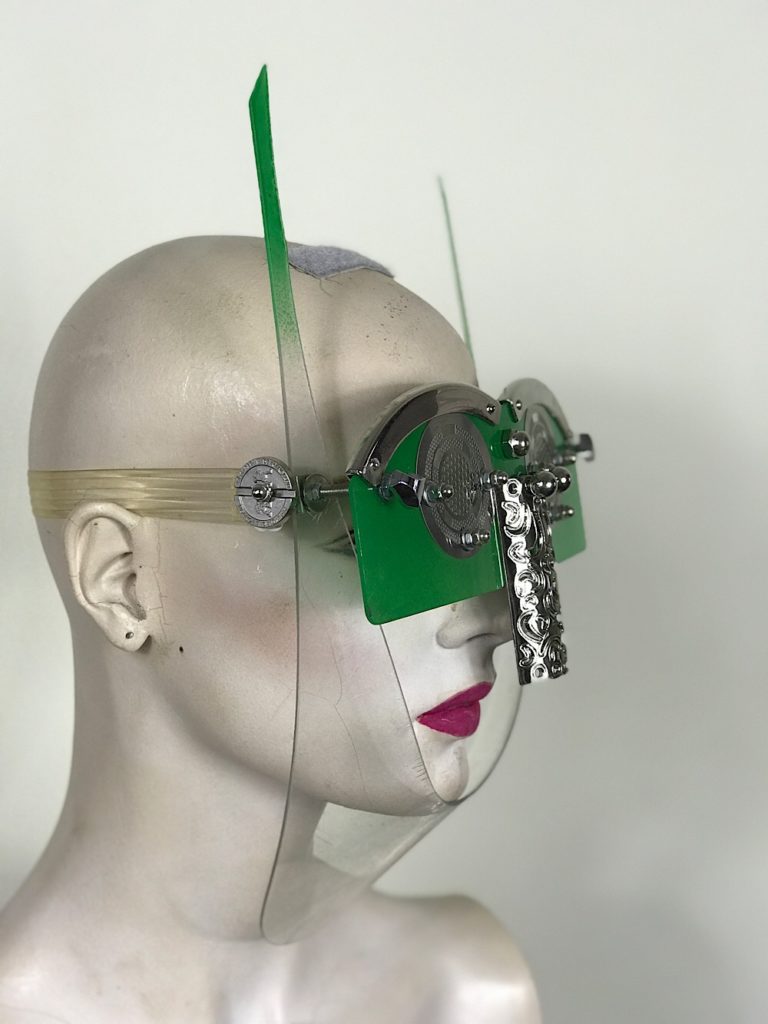 green  eyewear mask with horns metal nose shield perforated metal ocular lens Hi Tek - Image 3