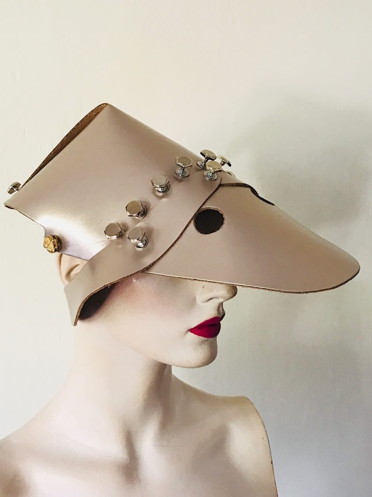 Platinum gold metallic leather hat head wear for costume styling statement - Image 3