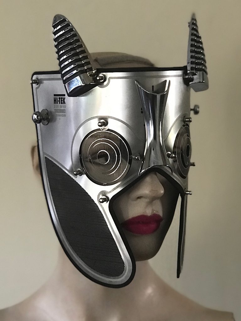 Metal Spartan mask with horns in perforated stainless steel Troy - Image 2