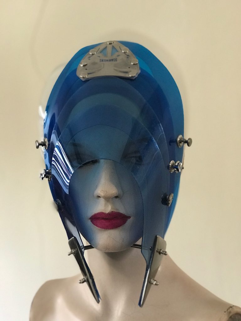 Unusual Head Wear futuristic, mask hat headpiece helmet modern Steampunk wearable art blue - Image 4