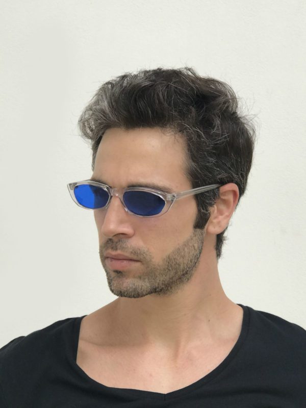 oblong clear sunglasses blue lens