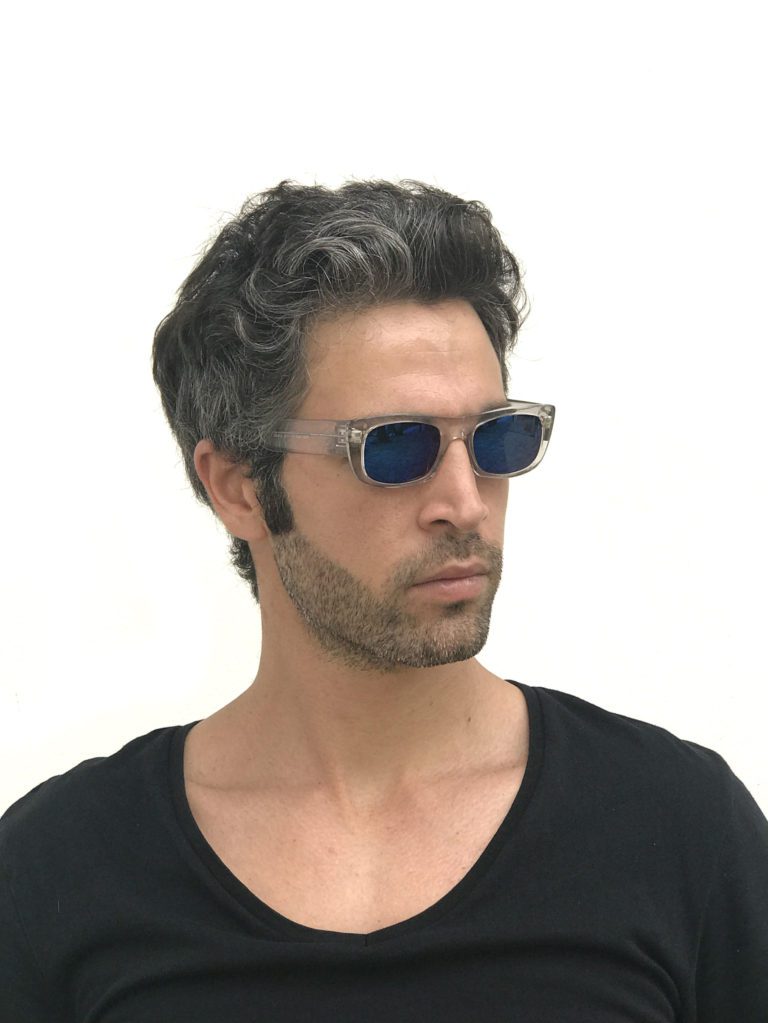 unisex rectangular clear sunglasses blue  mirror lens retro - Image 5