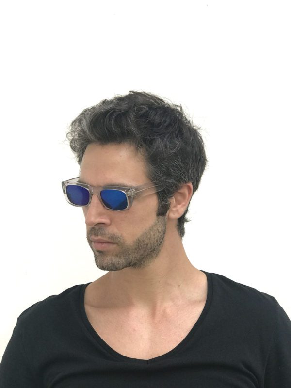 clear sunglasses blue mirror lens