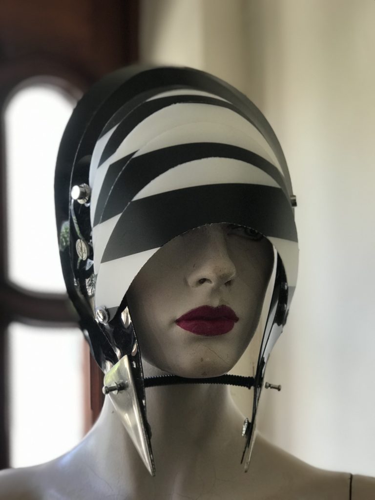 Unusual unique design in head wear, futuristic, black and white stripes - Image 5
