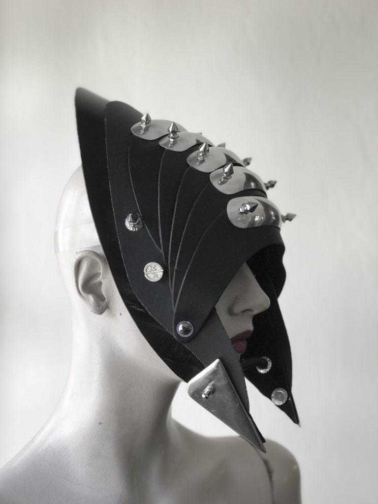 Unusual Head Wear for styling black leather spikes horns - Image 2